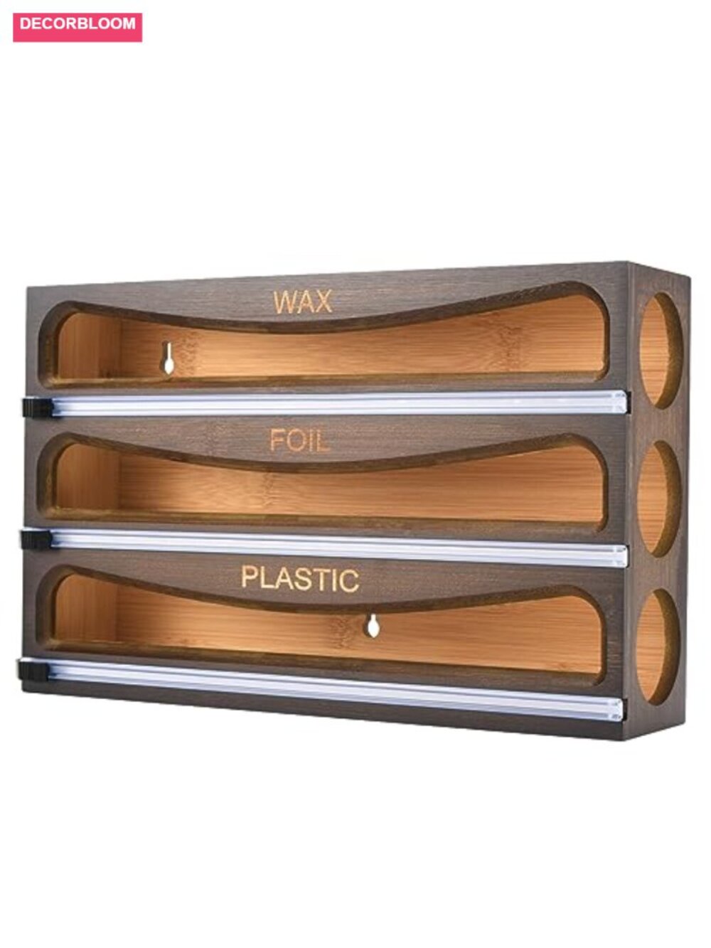 Bamboo Wrap Dispenser with Cutter Plastic Wrap Aluminum Foil Organizer
